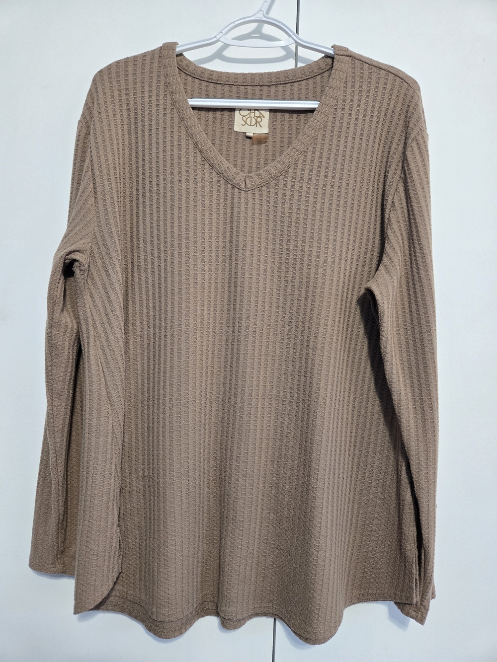 Chaser XXL Waffle Knit V-Neck Long‎ Sleeve Top Brown Soft Casual